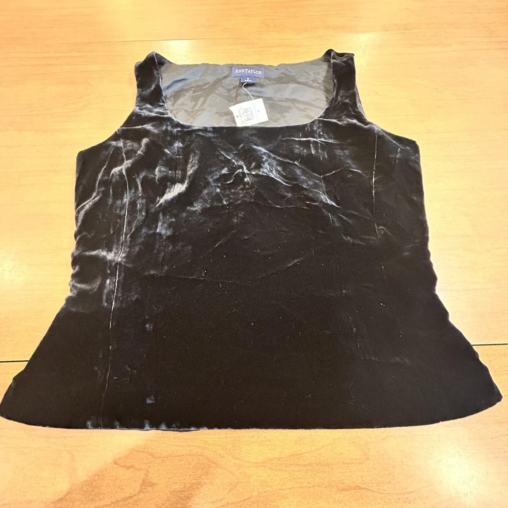 Ann Taylor Tank Top Womens 6 Black Velvet Scoop Neck Lined Camisole Party NWT